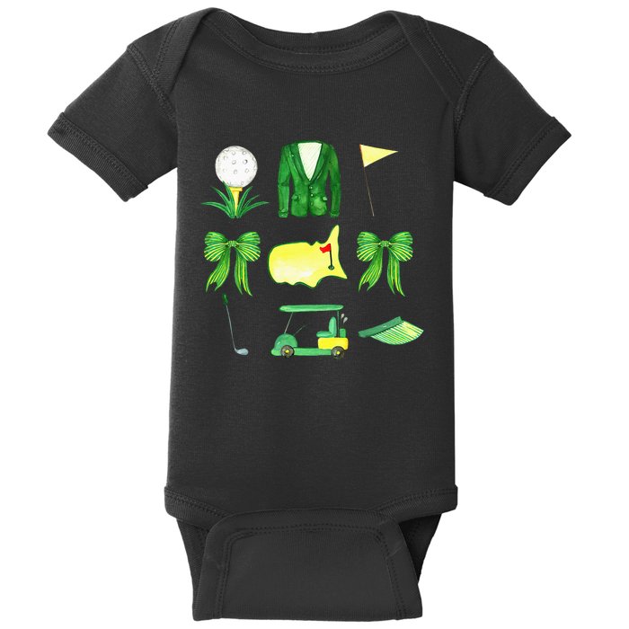 Coquette Bow Masters Golf Tournament Graphic Golfing Golfer Baby Bodysuit