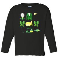 Coquette Bow Masters Golf Tournament Graphic Golfing Golfer Toddler Long Sleeve Shirt