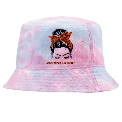 Cute BENGALS Messy Bun Girlss For Womens Girlss Fans Lovers Tie-Dyed Bucket Hat