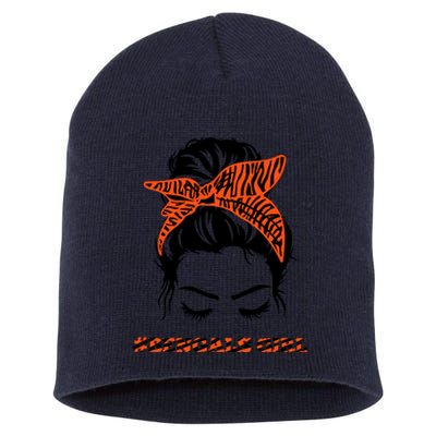 Cute BENGALS Messy Bun Girlss For Womens Girlss Fans Lovers Short Acrylic Beanie