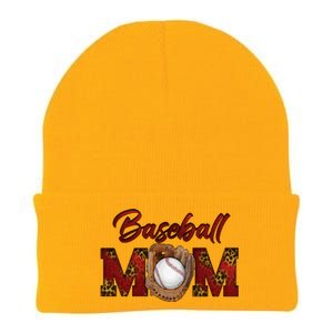 Cool Baseball Mom With Leopard Print Knit Cap Winter Beanie