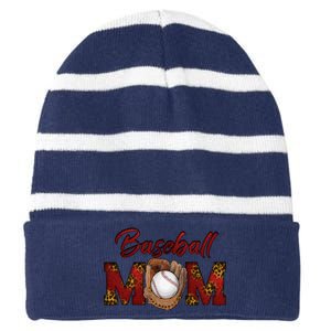 Cool Baseball Mom With Leopard Print Striped Beanie with Solid Band