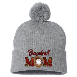 Cool Baseball Mom With Leopard Print Pom Pom 12in Knit Beanie