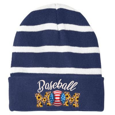 Cute Baseball Mom Baseball Fan Striped Beanie with Solid Band