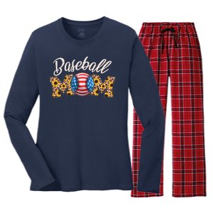 Cute Baseball Mom Baseball Fan Women's Long Sleeve Flannel Pajama Set 