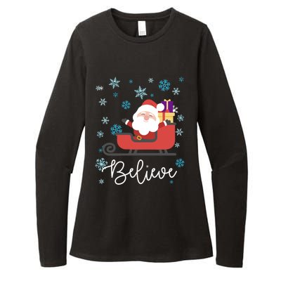 Cute Believe Merry Christmas Santa Claus Sleigh Great Gift Womens CVC Long Sleeve Shirt