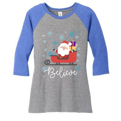 Cute Believe Merry Christmas Santa Claus Sleigh Great Gift Women's Tri-Blend 3/4-Sleeve Raglan Shirt