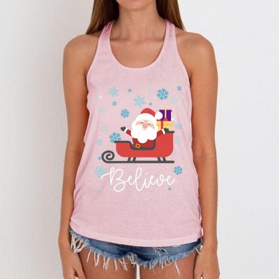 Cute Believe Merry Christmas Santa Claus Sleigh Great Gift Women's Knotted Racerback Tank