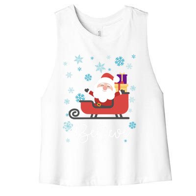 Cute Believe Merry Christmas Santa Claus Sleigh Great Gift Women's Racerback Cropped Tank