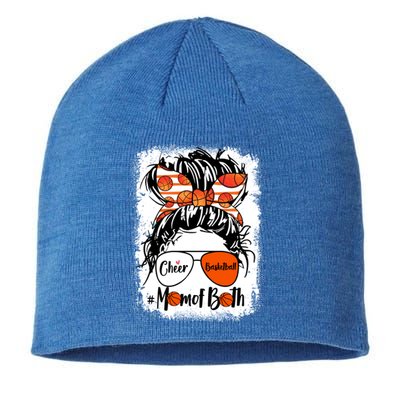 Cheer Basketball Mom Of Both Messy Bun Hair Glasses Gift Sustainable Beanie