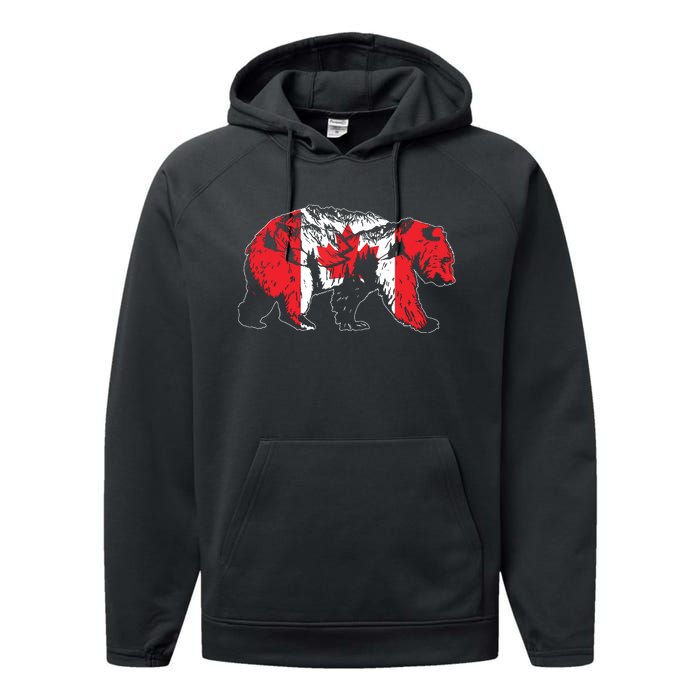 Canadian Bear Maple Leaf Canada Flag Patriotic Performance Fleece Hoodie