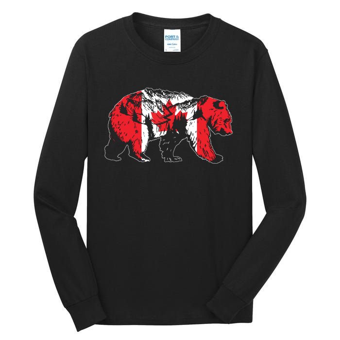 Canadian Bear Maple Leaf Canada Flag Patriotic Tall Long Sleeve T-Shirt