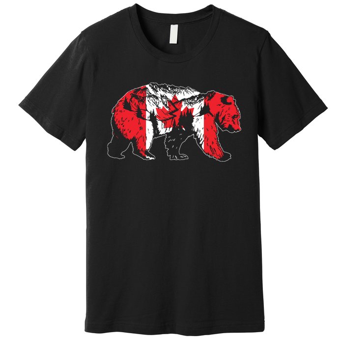 Canadian Bear Maple Leaf Canada Flag Patriotic Premium T-Shirt