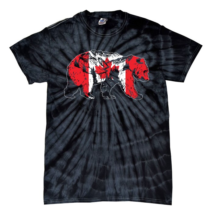 Canadian Bear Maple Leaf Canada Flag Patriotic Tie-Dye T-Shirt