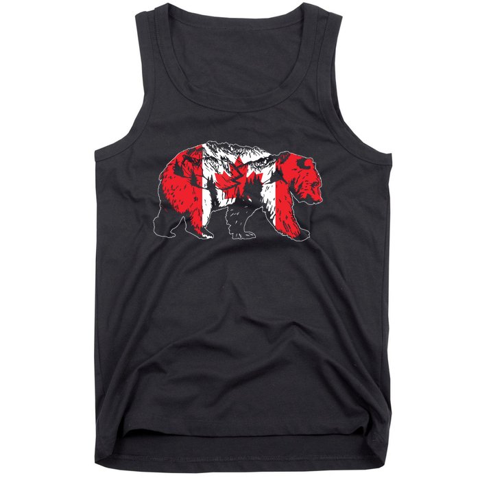 Canadian Bear Maple Leaf Canada Flag Patriotic Tank Top