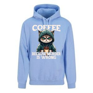 Coffee Because Murder Is Wrong Sarcastic Cat Grumpy Funny Gift Unisex Surf Hoodie