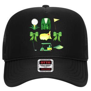 Coquette Bow Masters Golf Tournament Graphic Golfing Golfer High Crown Mesh Back Trucker Hat