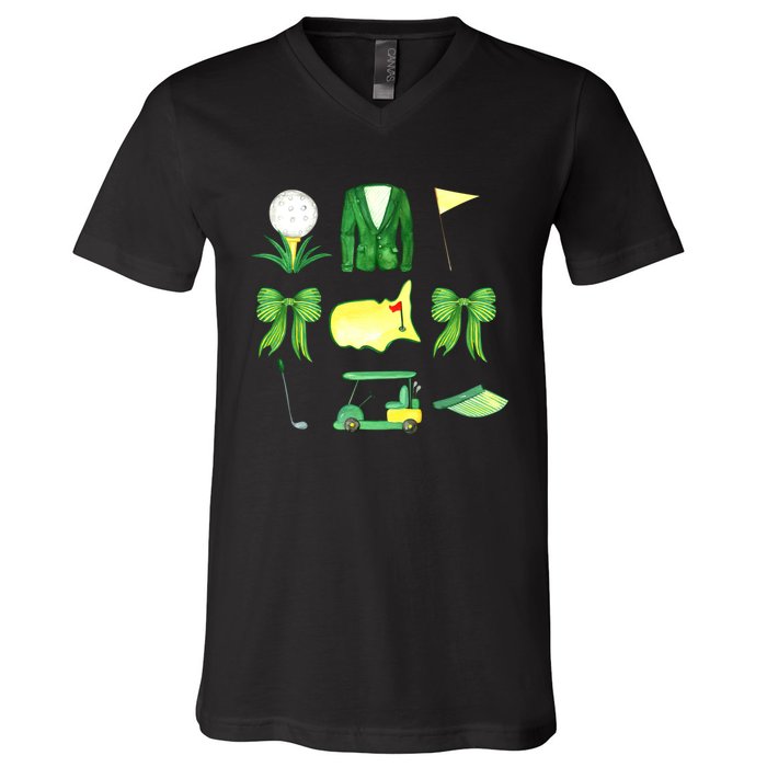 Coquette Bow Masters Golf Tournament Graphic Golfing Golfer V-Neck T-Shirt