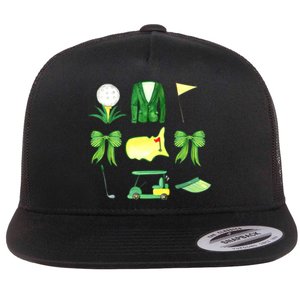 Coquette Bow Masters Golf Tournament Graphic Golfing Golfer Flat Bill Trucker Hat