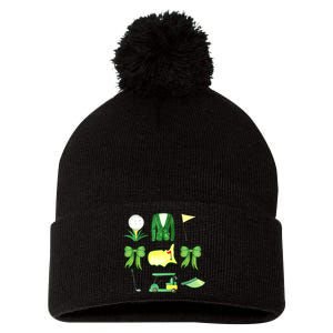 Coquette Bow Masters Golf Tournament Graphic Golfing Golfer Pom Pom 12in Knit Beanie