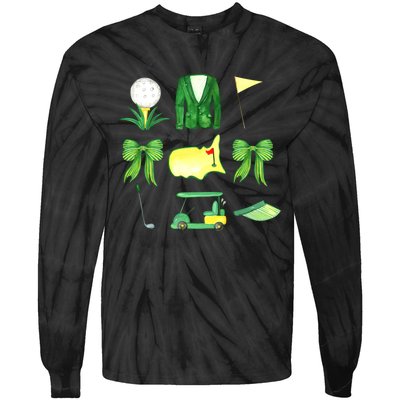 Coquette Bow Masters Golf Tournament Graphic Golfing Golfer Tie-Dye Long Sleeve Shirt