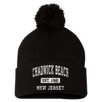 Chadwick Beach New Jersey Nj Vintage Established Sports Pom Pom 12in Knit Beanie