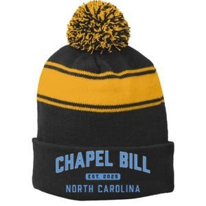 Chapel Bill North Carolina Fan Merch Stripe Pom Pom Beanie