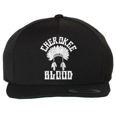 Cherokee Blood Native American Headdress Distressed Vintage Wool Snapback Cap