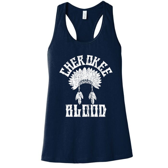 Cherokee Blood Native American Headdress Distressed Vintage Women's Racerback Tank