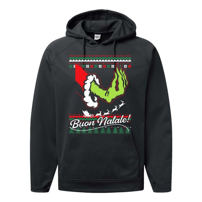 Christmas Buon Natale Italian Family Italy Pride Xmas Ugly Performance Fleece Hoodie