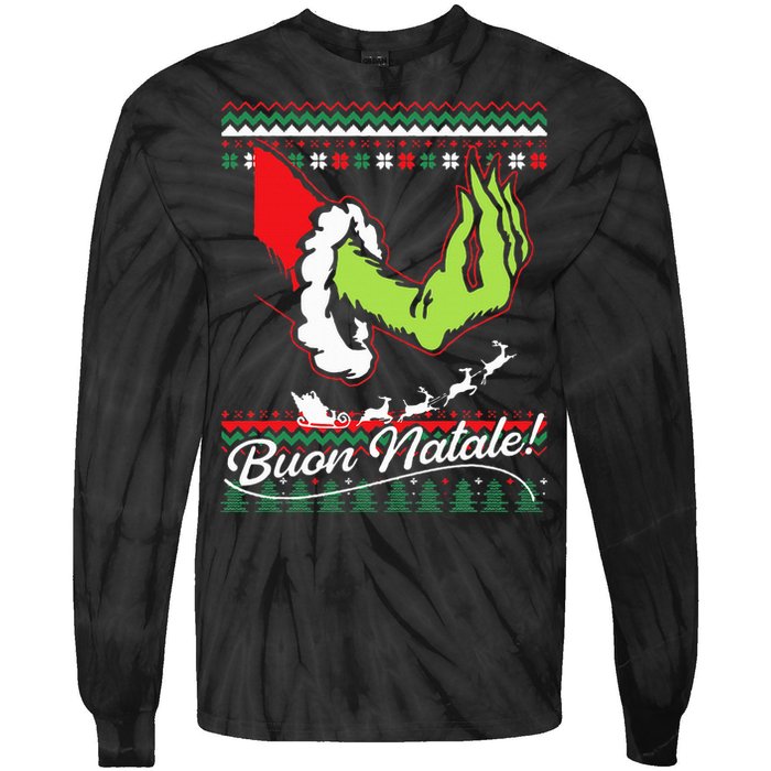 Christmas Buon Natale Italian Family Italy Pride Xmas Ugly Tie-Dye Long Sleeve Shirt