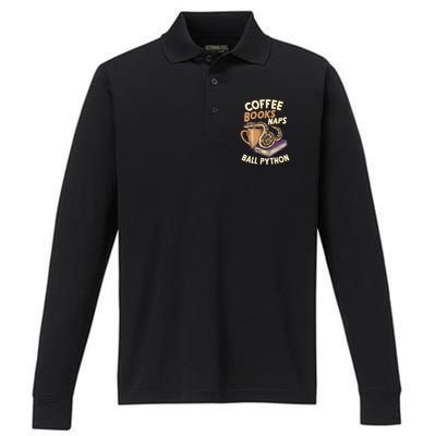 Coffee Books Naps Ball Python Snake Pet Ball Python Gift Performance Long Sleeve Polo