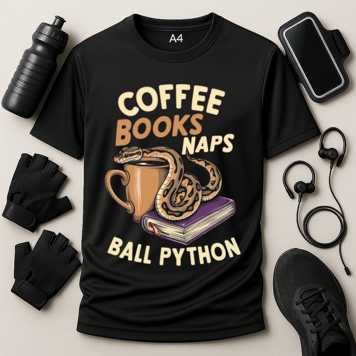 Coffee Books Naps Ball Python Snake Pet Ball Python Gift Cooling Performance Crew T-Shirt