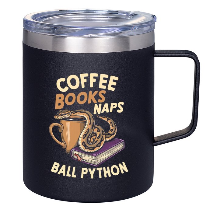 Coffee Books Naps Ball Python Snake Pet Ball Python Gift 12oz Stainless Steel Coffee Mug