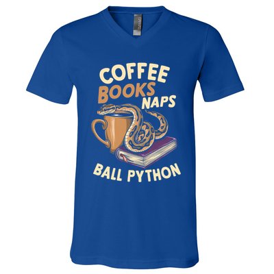 Coffee Books Naps Ball Python Snake Pet Ball Python Gift V-Neck T-Shirt