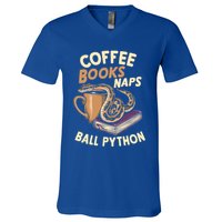Coffee Books Naps Ball Python Snake Pet Ball Python Gift V-Neck T-Shirt