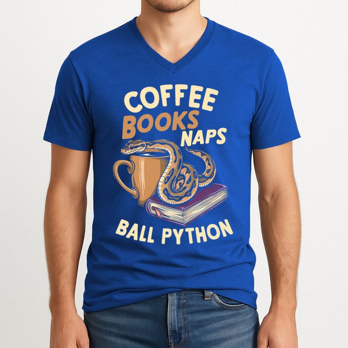 Coffee Books Naps Ball Python Snake Pet Ball Python Gift V-Neck T-Shirt