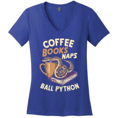 Coffee Books Naps Ball Python Snake Pet Ball Python Gift Women's V-Neck T-Shirt