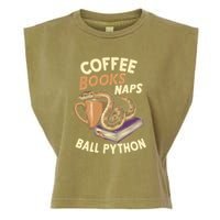 Coffee Books Naps Ball Python Snake Pet Ball Python Gift Garment-Dyed Women's Muscle Tee