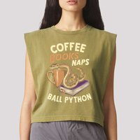Coffee Books Naps Ball Python Snake Pet Ball Python Gift Garment-Dyed Women's Muscle Tee