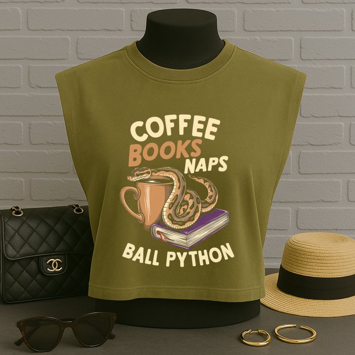 Coffee Books Naps Ball Python Snake Pet Ball Python Gift Garment-Dyed Women's Muscle Tee
