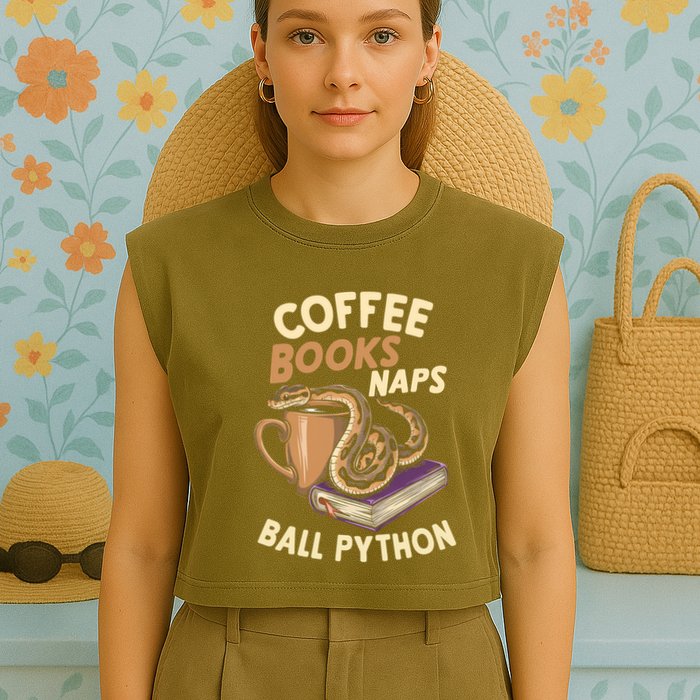 Coffee Books Naps Ball Python Snake Pet Ball Python Gift Garment-Dyed Women's Muscle Tee
