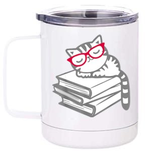 Cat Book Nerd Reader With Glasses Cute Geek Funny 12 oz Stainless Steel Tumbler Cup