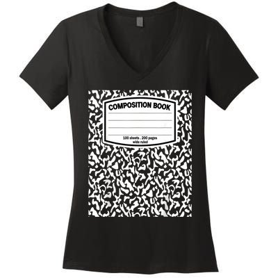 Composition Book Notebook Matching Group Halloween Teacher Women's V-Neck T-Shirt