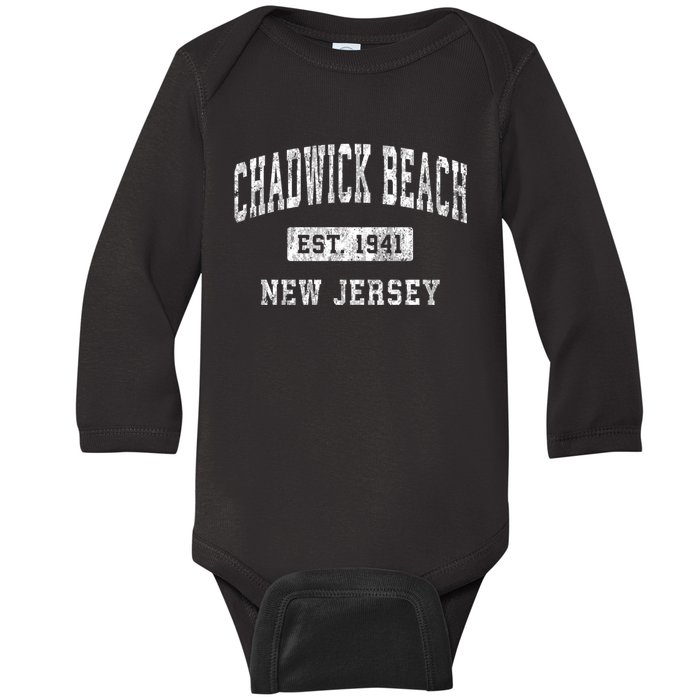 Chadwick Beach New Jersey Nj Vintage Established Sports Baby Long Sleeve Bodysuit