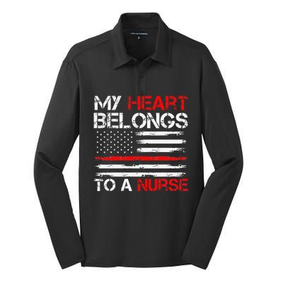 Cute Boyfriend Nurse Quote My Heart Belongs To A Nurse Funny Silk Touch Performance Long Sleeve Polo