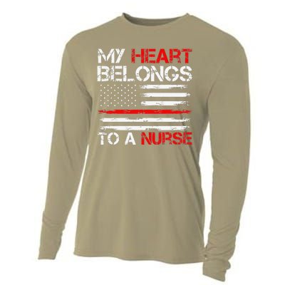 Cute Boyfriend Nurse Quote My Heart Belongs To A Nurse Funny Cooling Performance Long Sleeve Crew