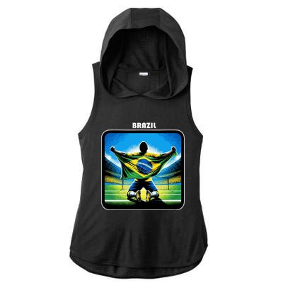 Cool Brazil National Soccer Team With Flag Ladies PosiCharge Tri-Blend Wicking Draft Hoodie Tank