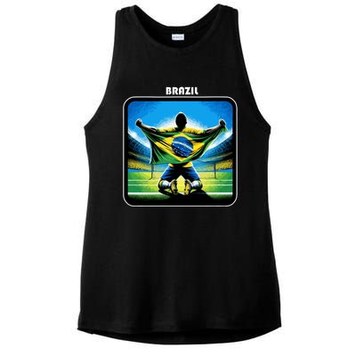 Cool Brazil National Soccer Team With Flag Ladies PosiCharge Tri-Blend Wicking Tank