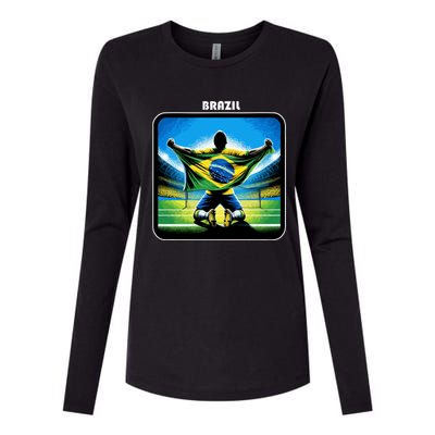 Cool Brazil National Soccer Team With Flag Womens Cotton Relaxed Long Sleeve T-Shirt